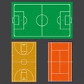 Football or soccer, tennis and basketball fields. Realistic blackboard for tactic plan. Colorful vector illustration Royalty Free Stock Photo